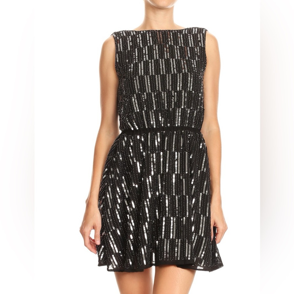 NWT Anna-Kaci Open Back Black and Silver Sequin Women's Dress